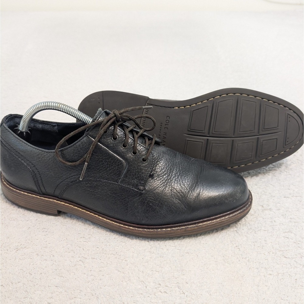 Cole Haan Classic Oxford Plain Toe Pebble Leather Size 9.5 M Black Laceup C26096